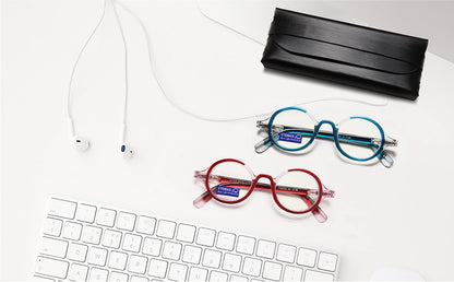 Retro Round Reading Glasses for Men and Women – Blue Light Blocking Computer Readers with Spring Hinges, Anti Eye Strain Stylish Color Frame Design