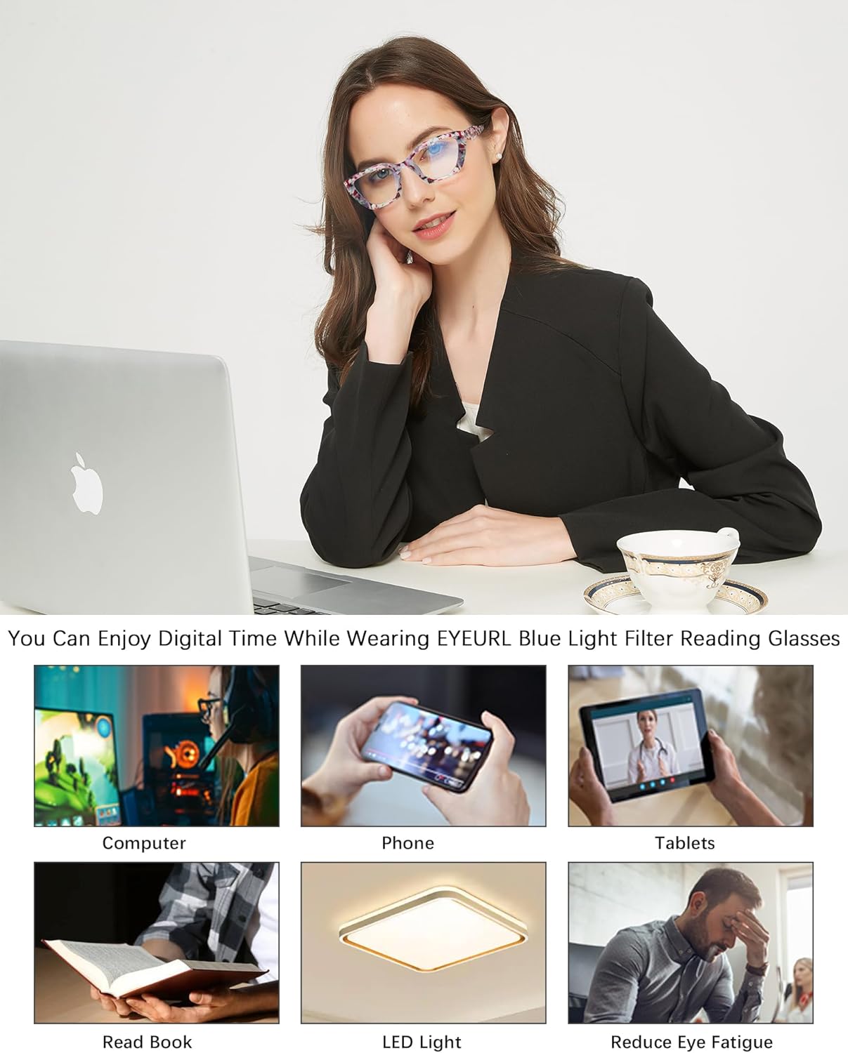 EYEURL Cat Eye Reading Glasses for Women Oversized Blue Light Blocking Readers Fashion Oprah Style Eyeglasses
