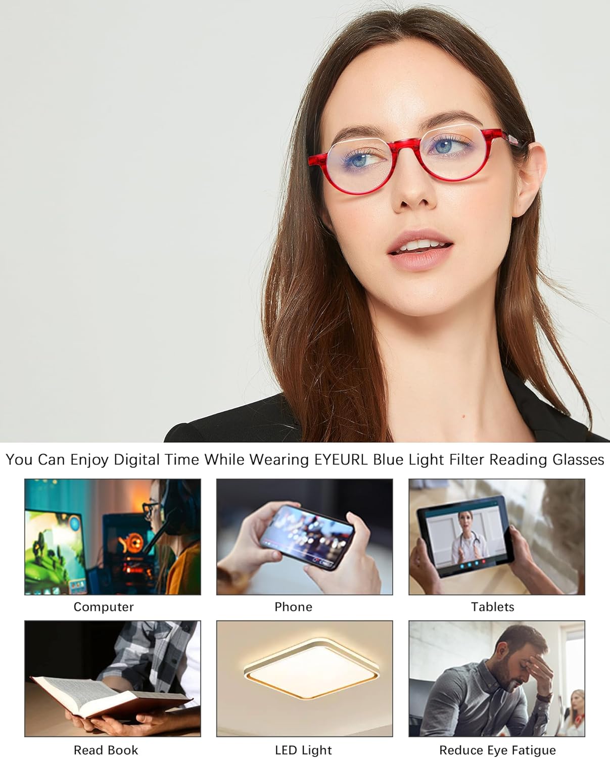EYEURL 4-Pack Colorful Half Frame Reading Glasses for Women Blue Light Blocking Computer Readers for Women