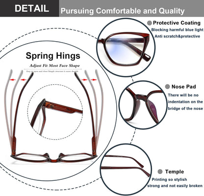 EYEURL 5-Pack Cat Eye Reading Glasses for Women – Blue Light Blocking Readers with Fashion Square Frames and Spring Hinges