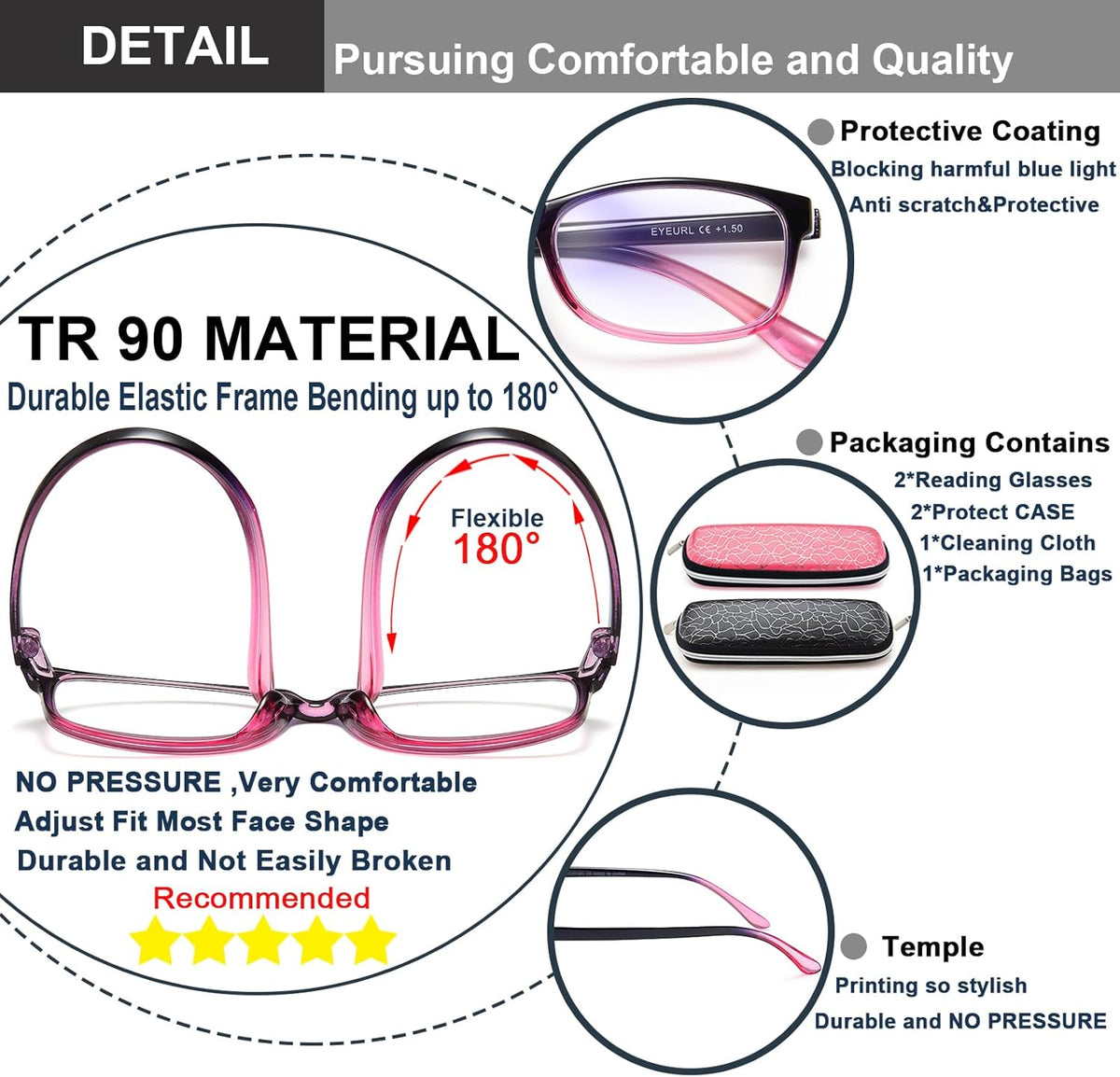 2-Pack Classic Blue-Light Readers for Women – Black & Pink - product photo 7