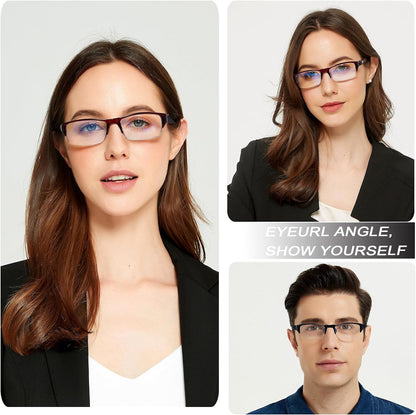 EYEURL 4-Pack Half Frame Reading Glasses for Women Blue Light Blocking Computer Readers for Men Lightweight Rectangle Semi Rimless Computer Glare/UV Half Frame Spring Hinge Eyeglasses,1.5