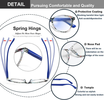 Fashion Cat Eye Reading Glasses for Women, 4-Pack Floral Pattern Readers with Spring Hinges, Lightweight Comfortable Frame, Anti Eyestrain Cheaters
