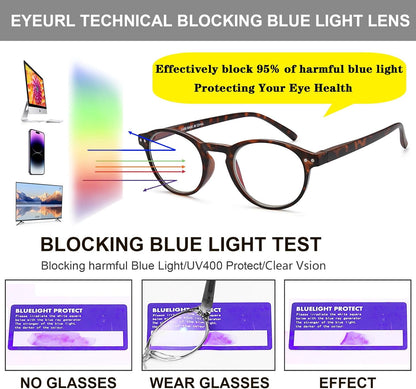 EYEURL 4-Pack Small Round Reading Glasses for Women Men Neck Hanging Blue Light Blocking Eyeglasses TR90 Readers for Women