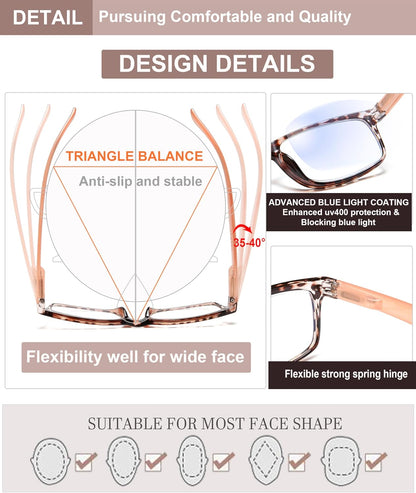 Stylish Reading Glasses for Women – Blue Light Blocking Readers, Fashion Eyeglasses Cheaters for Everyday Comfort