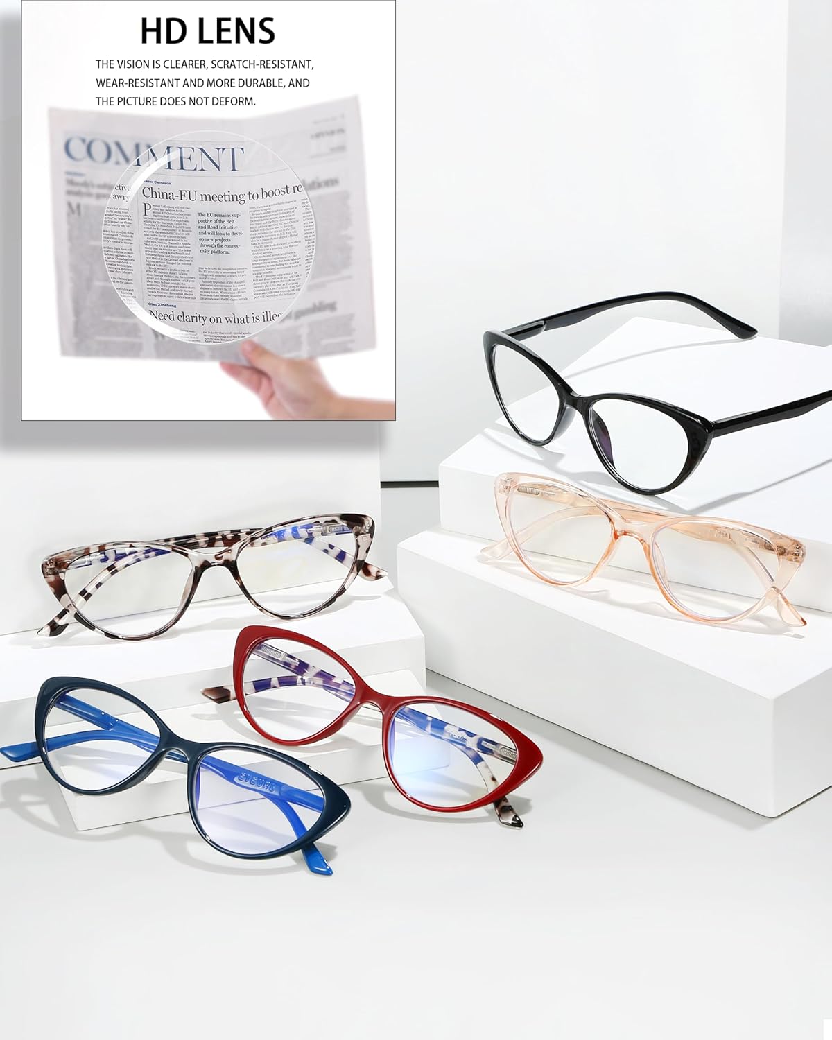 5-Pack Cat-Eye Blue-Light Readers for Women – Red & Tortoise - product photo 5
