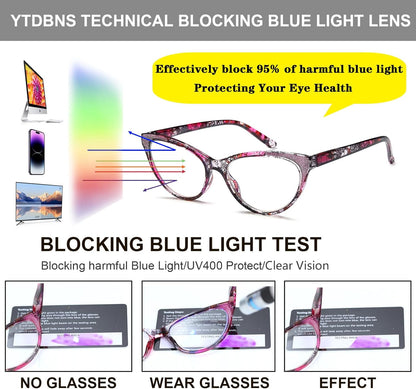 Cat Eye Reading Glasses for Women, Eyeglasses, Blue Light Readers for Women, Computer Eye Glasses, Cheaters, Stylish Glitter Frame for All Face Shapes