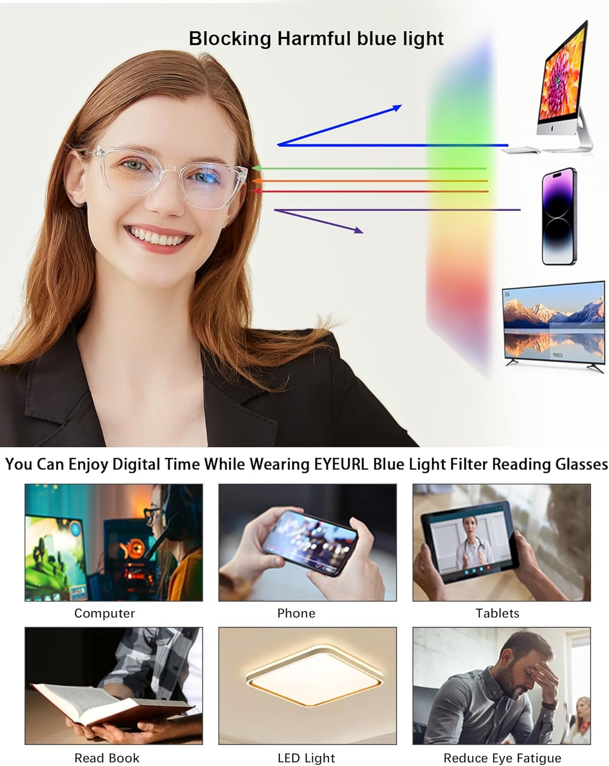 EYEURL 4-Pack Cat Eye Reading Glasses for Women – Fashion Blue Light Blocking Readers, Comfortable Ladies Computer Eyeglasses for Everyday Use