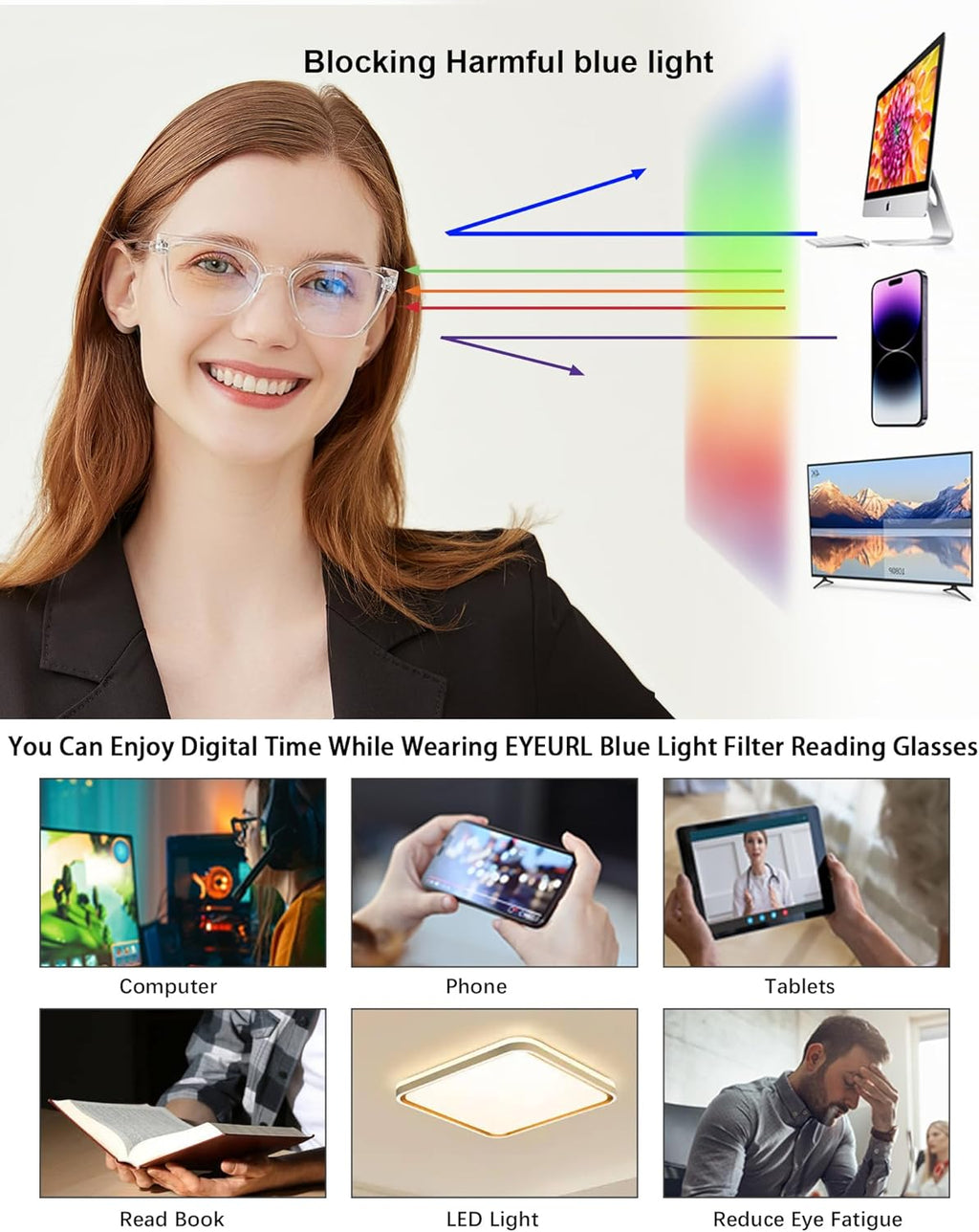 EYEURL 4-Pack Cat Eye Reading Glasses for Women – Fashion Blue Light Blocking Readers, Ladies Computer Eyeglasses