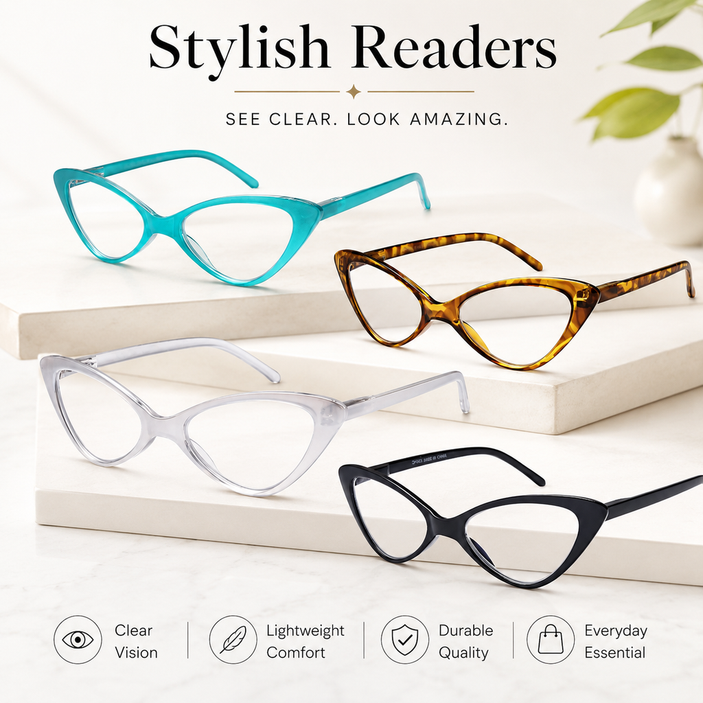 4-Pack Cat-Eye Readers – Black & Blue & Clear & Tortoise — product image 10 of 10