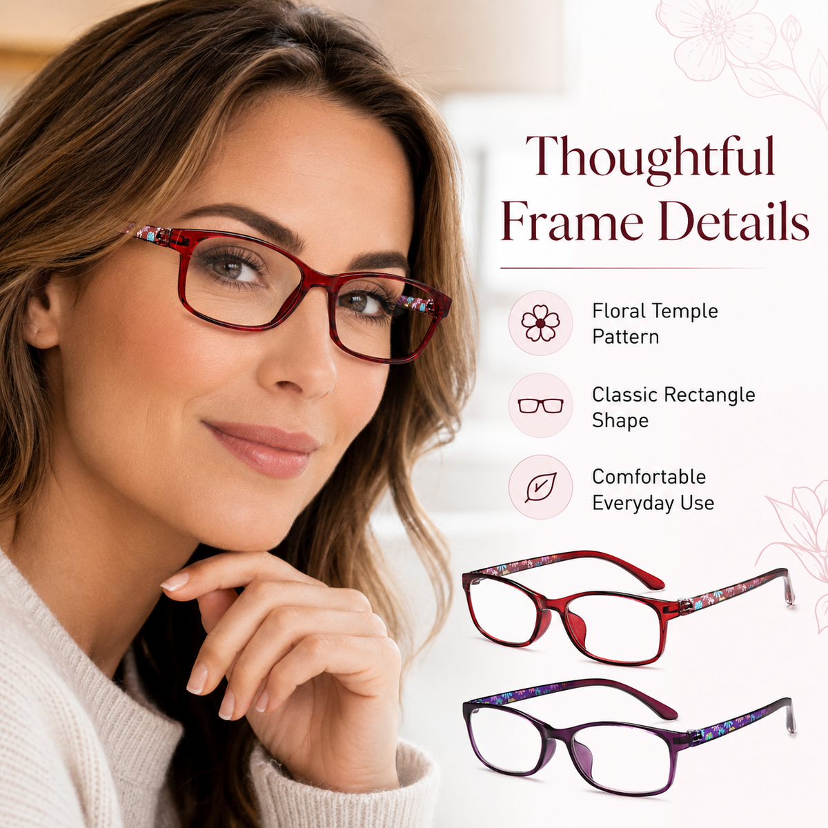 2-Pack Full-Rim Blue-Light Readers for Women – Purple & Red - product photo 8