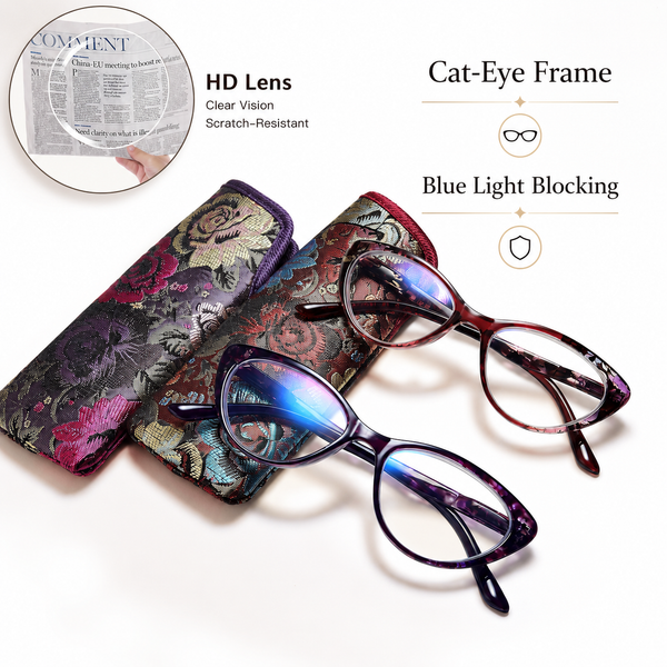 EYEURL Cat Eye Reading Glasses for Women, 2 Pack Blue Light Blocking Readers with Spring Hinge – Anti Glare UV Protection Computer Eyeglasses