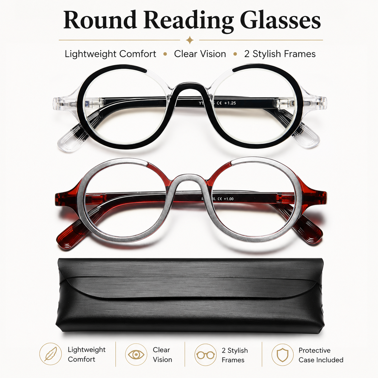 Blue Light Blocking Retro Round Readers for Men & Women – Anti Eye Strain Computer Glasses with Durable Spring Hinges and Trendy Color Frames Main image