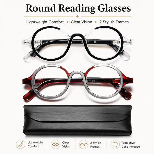 Blue Light Blocking Retro Round Readers for Men & Women – Anti Eye Strain Computer Glasses with Durable Spring Hinges and Trendy Color Frames