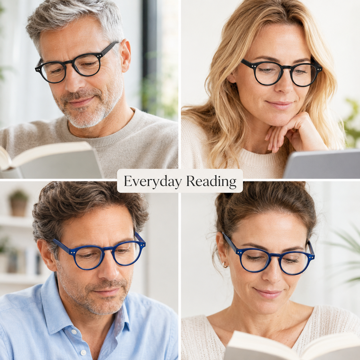 EYEURL 4-Pack Small Round Reading Glasses for Women Men Neck Hanging Blue Light Blocking Eyeglasses TR90 Readers for Women