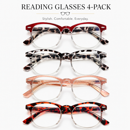 EYEURL Blue Light Blocking Round Reading Glasses for Women – 4 Pack Vintage Style Readers, Comfortable Computer Eyeglasses with Clear Vision