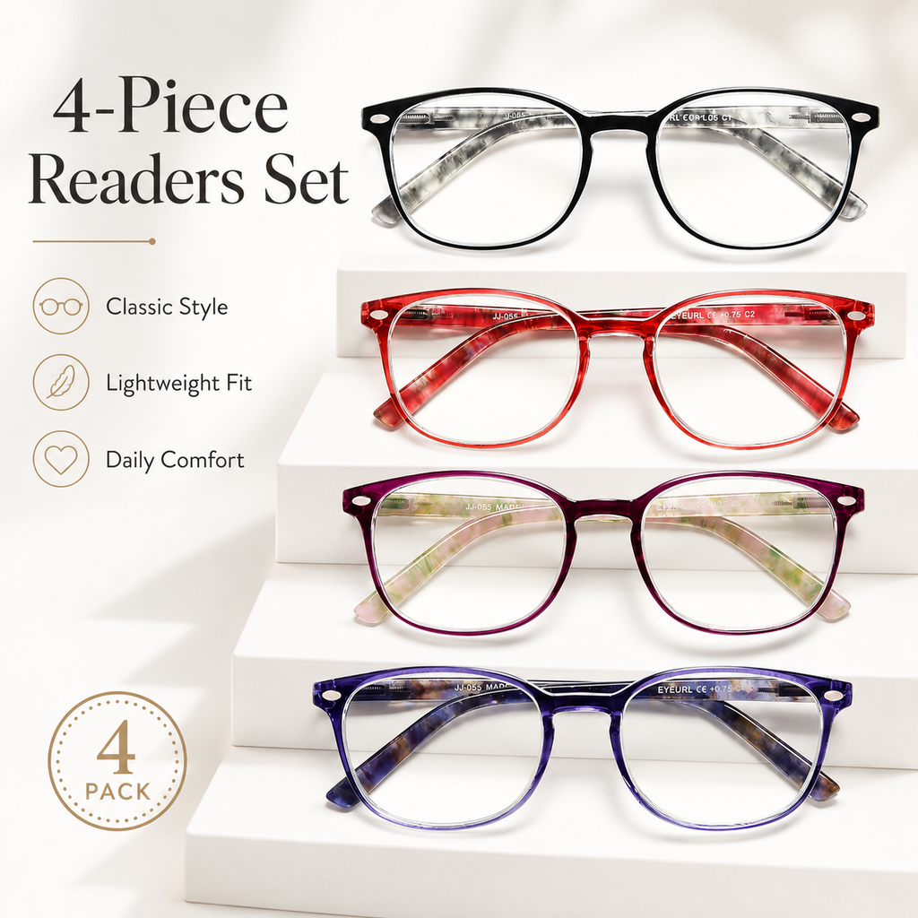 EYEURL Blue Light Blocking Reading Glasses Women, 4-Pack Spring Hinge Computer Readers,Anti UV Ray Square Nerd Eyeglasses +3.00