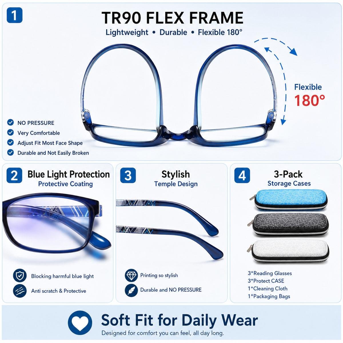 3-Pack Blue-Light Readers for Men & Women - product photo 6