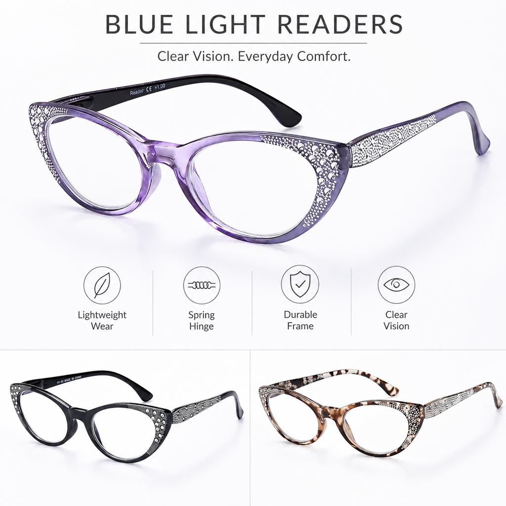 EYEURL Cat Eye Reading Glasses for Women – 3 Pack Blue Light Blocking Fashion Computer Readers with Spring Hinges, Anti-Glare Stylish Eyewear for Work and Daily Use