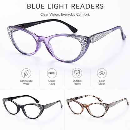 EYEURL Cat Eye Reading Glasses for Women – 3 Pack Blue Light Blocking Fashion Computer Readers with Spring Hinges, Anti-Glare Stylish Eyewear for Work and Daily Use