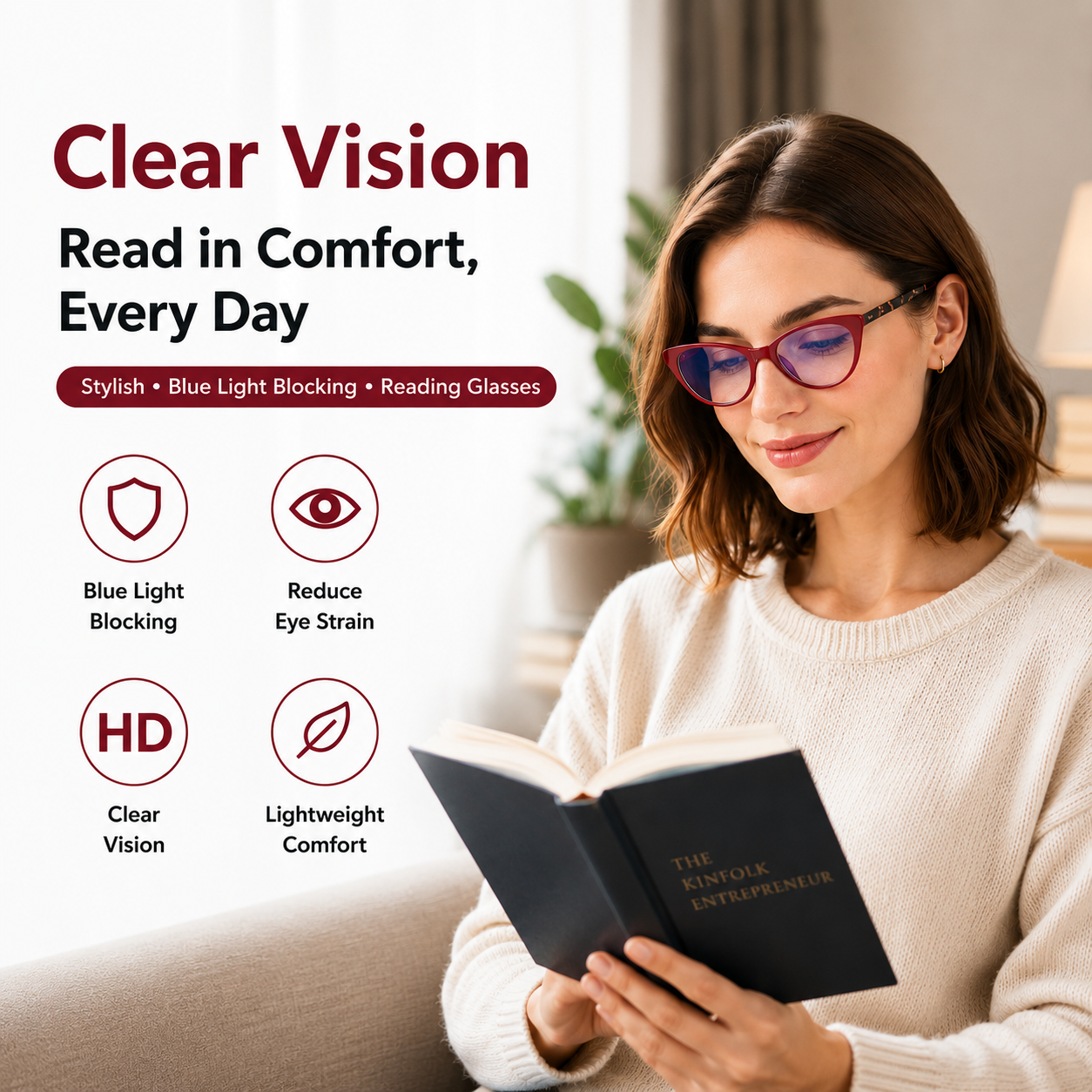 EYEURL Blue Light Blocking Cat Eye Reading Glasses for Women – 4 Pack Computer Readers, Anti-Glare Stylish Eyewear with Clear Vision