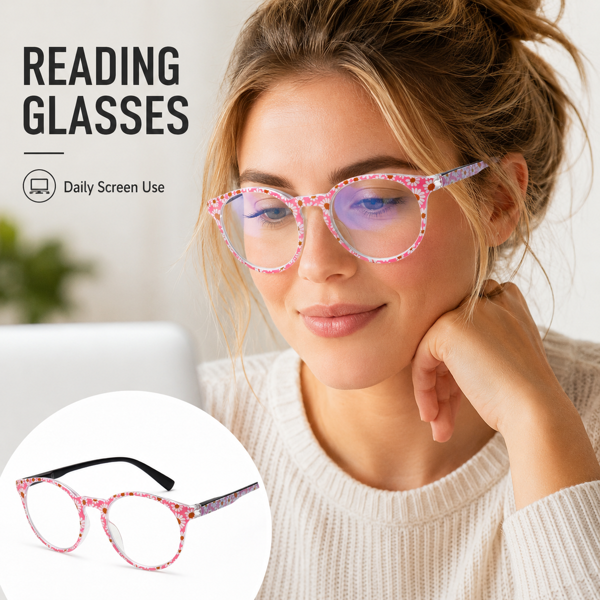 4-Pack Colorful Round Blue-Light Readers for Women - product photo 3