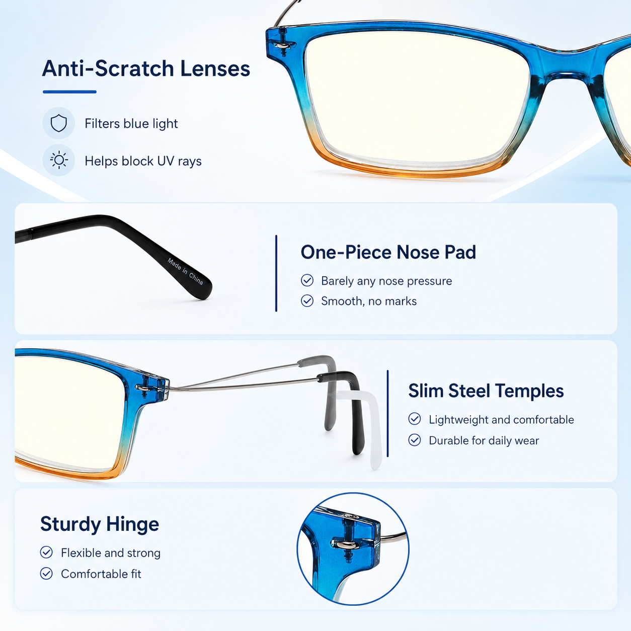 EYEURL Blue Light Blocking Reading Glasses 2 Pairs of Men and Women Computer Readers Lightweight Quality Blue Screen Eyeglasses +3.0
