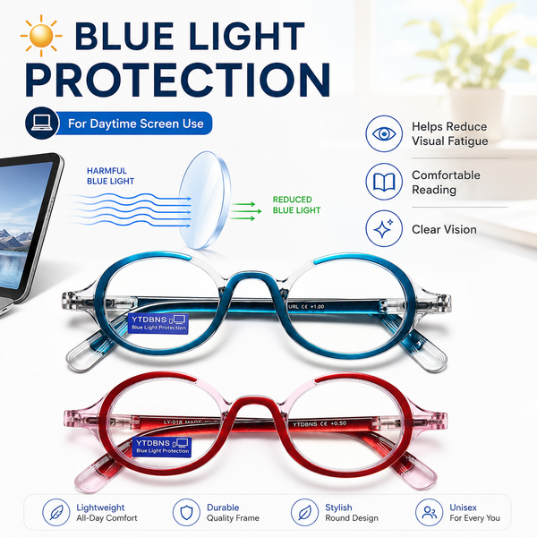 Retro Round Reading Glasses for Men and Women – Blue Light Blocking Computer Readers with Spring Hinges, Anti Eye Strain Stylish Color Frame Design