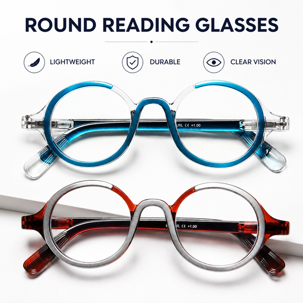 Stylish Retro Round Reading Glasses – Unisex Blue Light Blocking Readers with Spring Hinges for Comfortable Computer Use