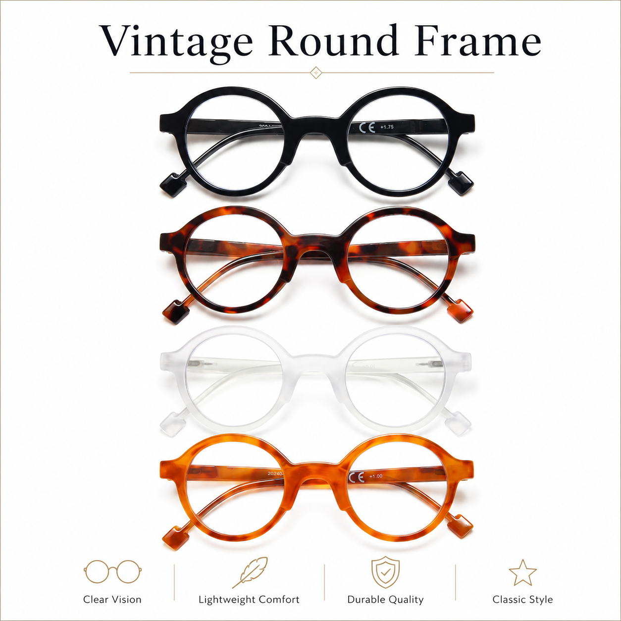 Retro Round Reading Glasses for Men/Women, Lightweight Vintage Readers with Spring Hinges Main image