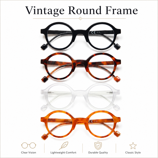 Retro Round Reading Glasses for Men/Women, Lightweight Vintage Readers with Spring Hinges