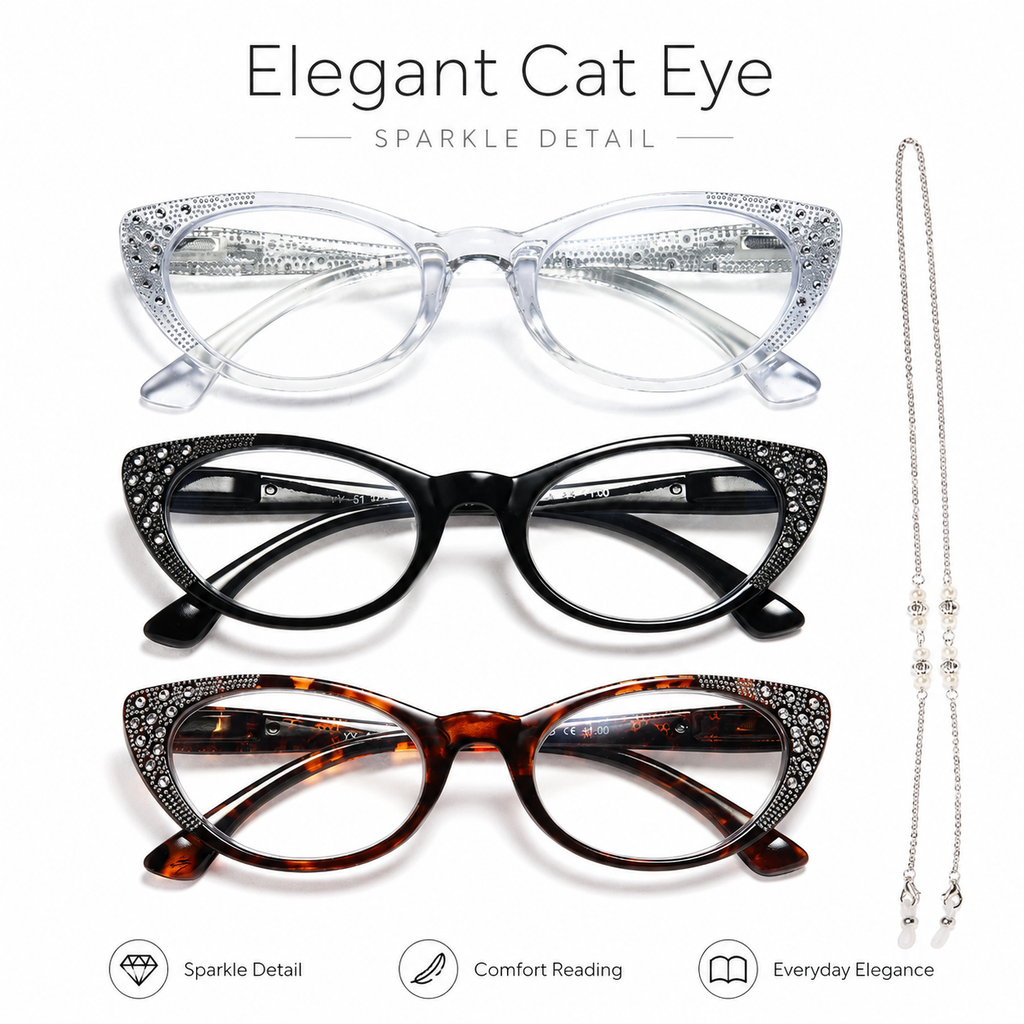 EYEURL Cat Eye Reading Glasses for Women Blue Light Blocking 3 Pack Ladies Computer Readers with Spring Hinge Lightweight Eyeglasses Anti Eyestrain 2.75
