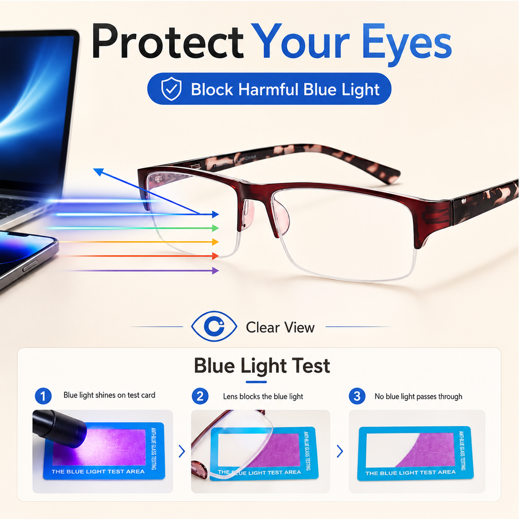 EYEURL 4-Pack Half Frame Reading Glasses for Women Blue Light Blocking Computer Readers for Men Lightweight Rectangle Semi Rimless Computer Glare/UV Half Frame Spring Hinge Eyeglasses,1.5