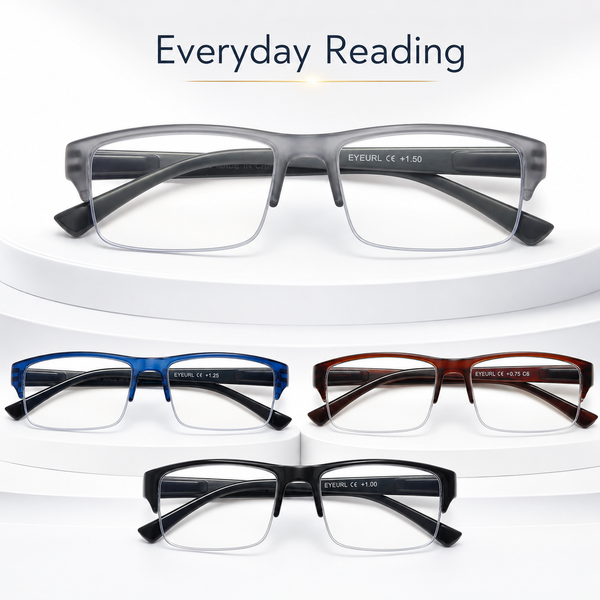 EYEURL 4-Pack Half Frame Blue Light Reading Glasses for Men Rectangle Semi Rimless Readers for Women Spring Hinge Eyeglasses