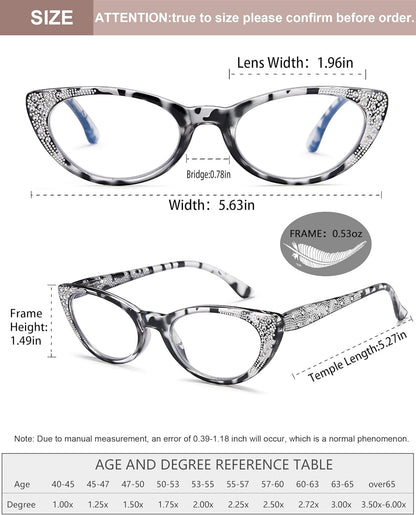 EYEURL 3-Pack Cat Eye Reading Glasses for Women – Blue Light Blocking Computer Readers with Rhinestones, Spring Hinges & UV Protection