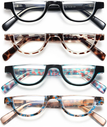 EYEURL Blue Light Blocking Reading Glasses for Women – 4 Pack Fashion Half Frame Computer Readers with Spring Hinges, Anti-UV Ray Eyewear for Work and Home