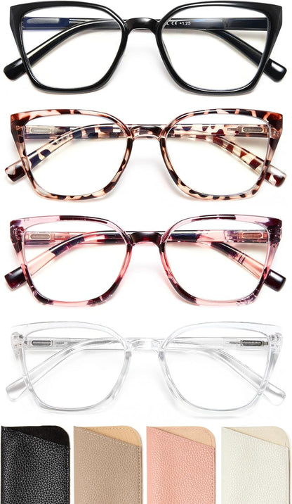 EYEURL 4-Pack Cat Eye Reading Glasses for Women – Fashion Blue Light Blocking Readers, Ladies Computer Eyeglasses