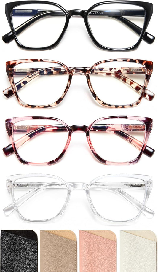 EYEURL 4-Pack Cat Eye Reading Glasses for Women – Fashion Blue Light Blocking Readers, Ladies Computer Eyeglasses