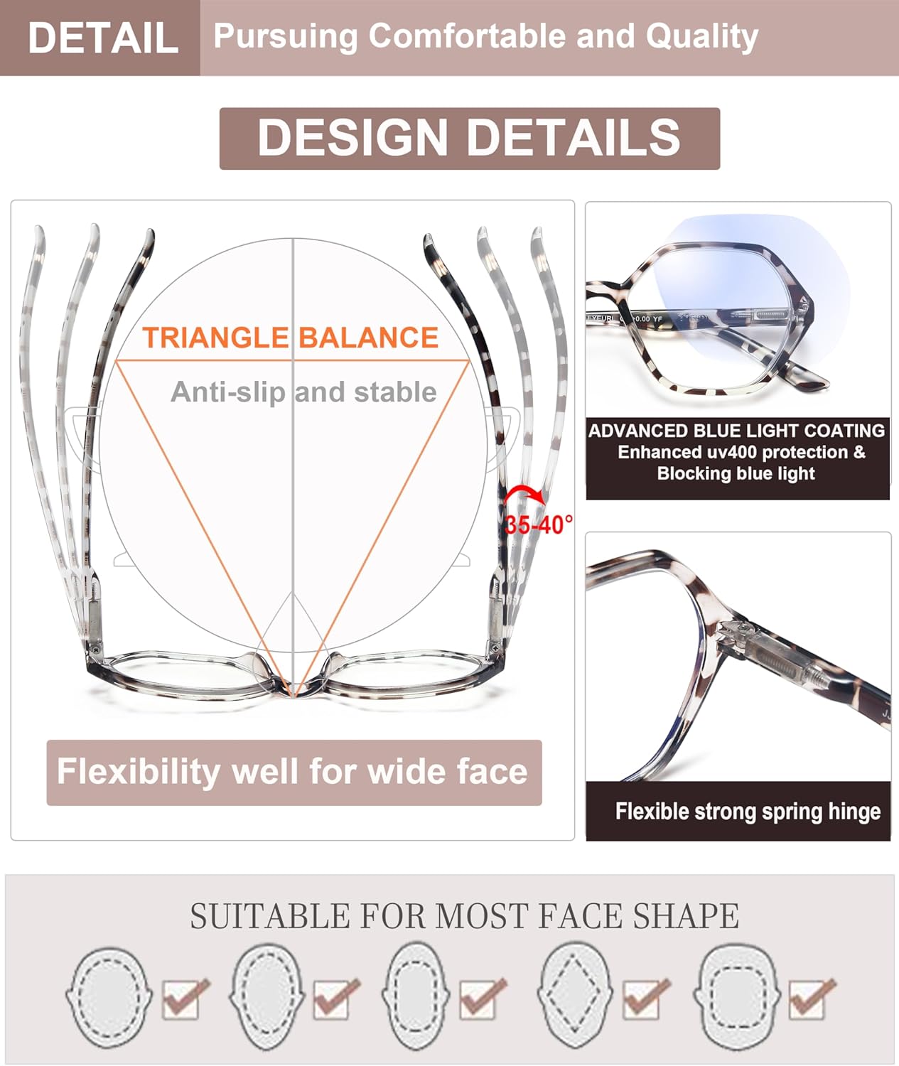 EYEURL 4 Pack Vintage Diamond Frame Reading Glasses – Blue Light Blocking Computer Readers for Women and Men, Lightweight Anti-Glare Eyeglasses with Spring Hinges