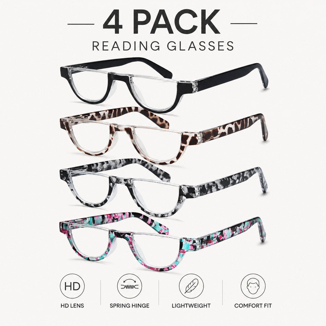 4-Pack Semi-Rimless Blue-Light Readers for Women - product photo 1