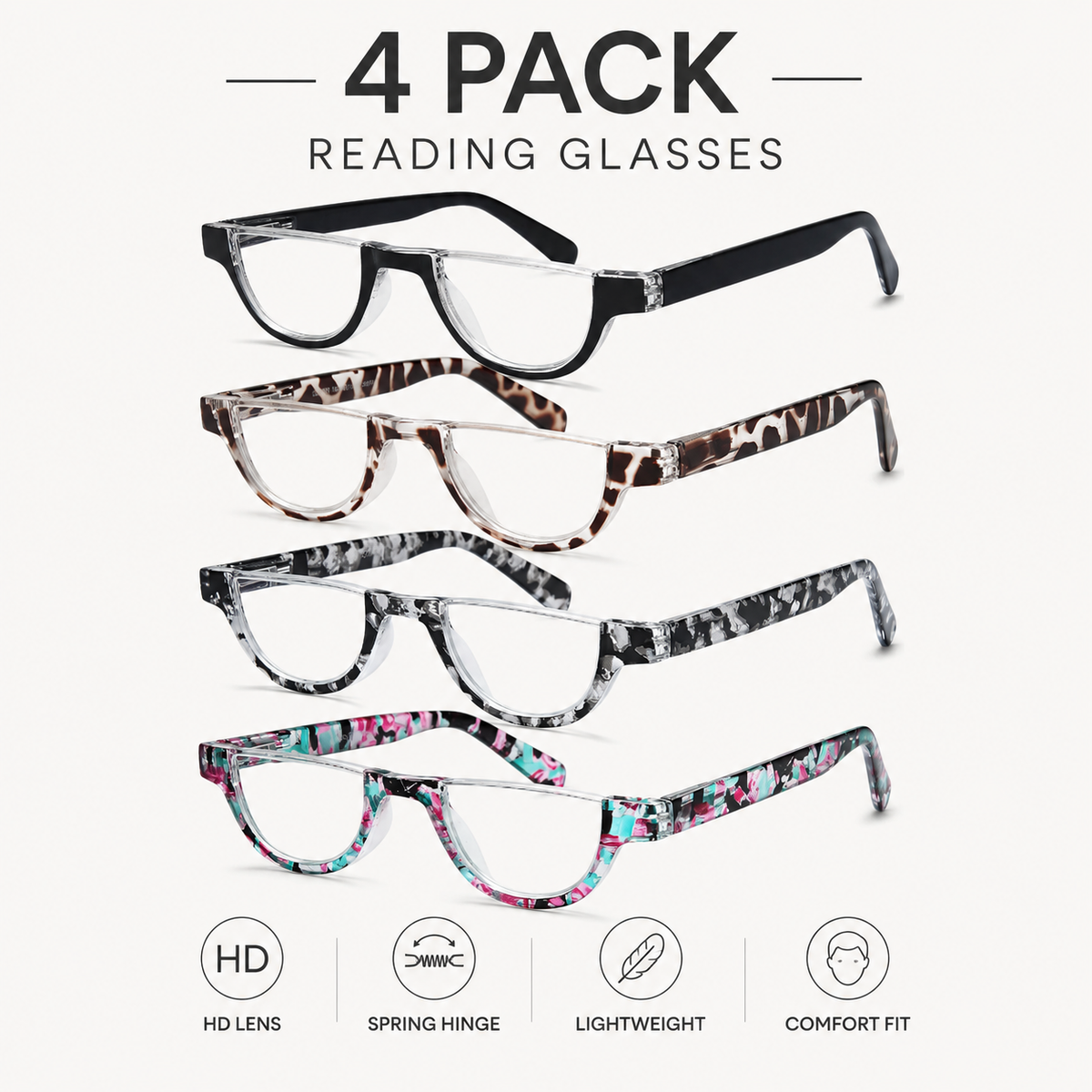 4-Pack Semi-Rimless Blue-Light Readers for Women - product photo 1