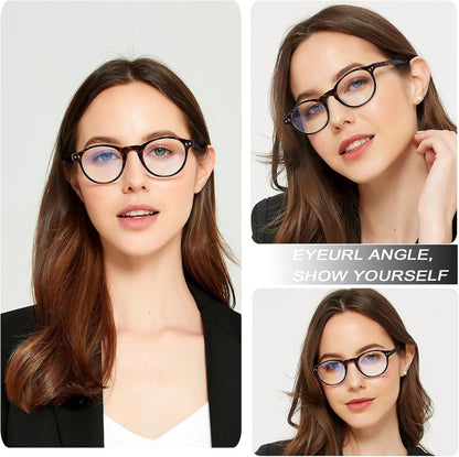 EYEURL 4-Pack Small Round Reading Glasses for Women Men Neck Hanging Blue Light Blocking Eyeglasses TR90 Readers for Women