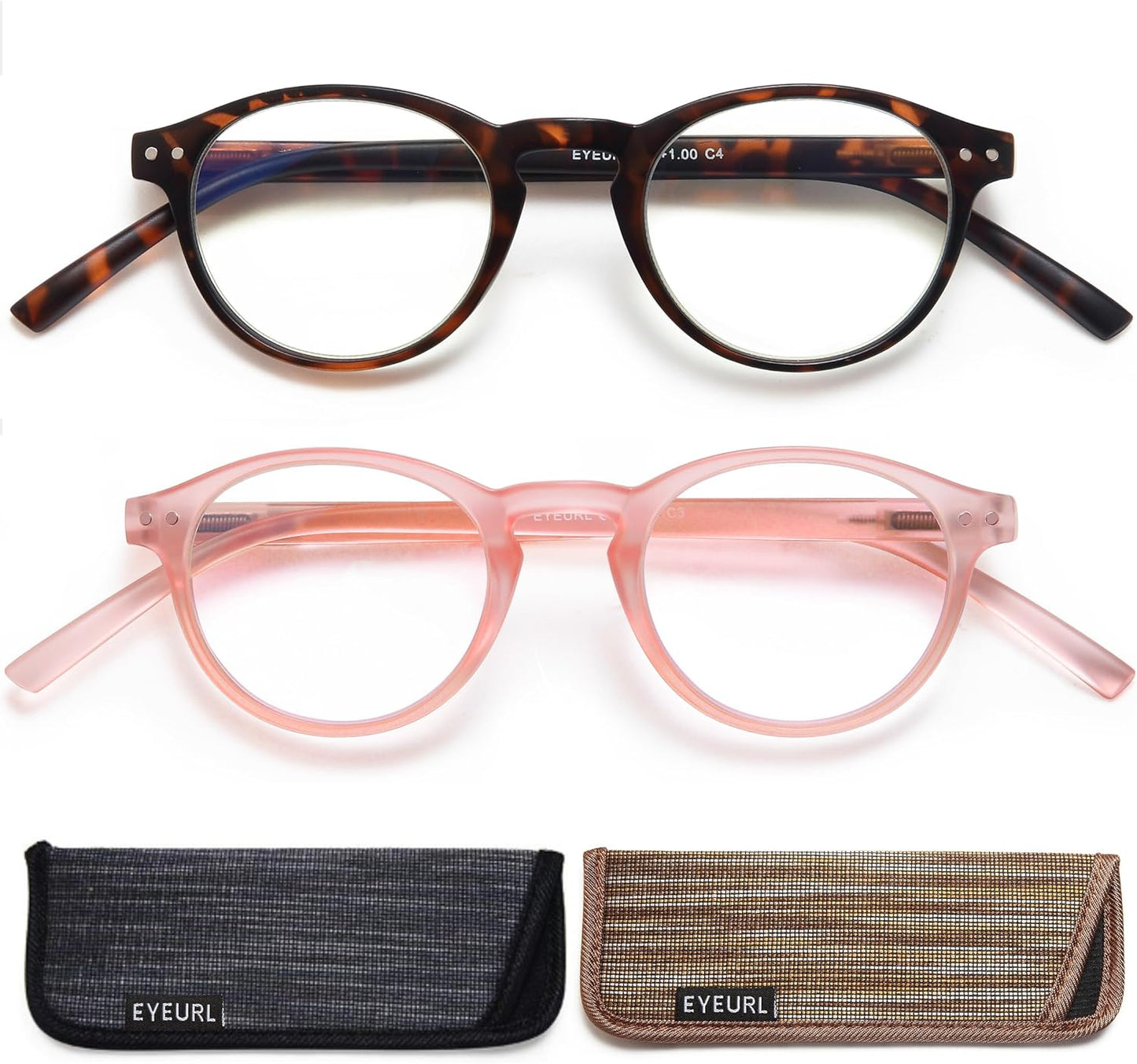 EYEURL 4-Pack Small Round Reading Glasses for Women Men Neck Hanging Blue Light Blocking Eyeglasses TR90 Readers for Women