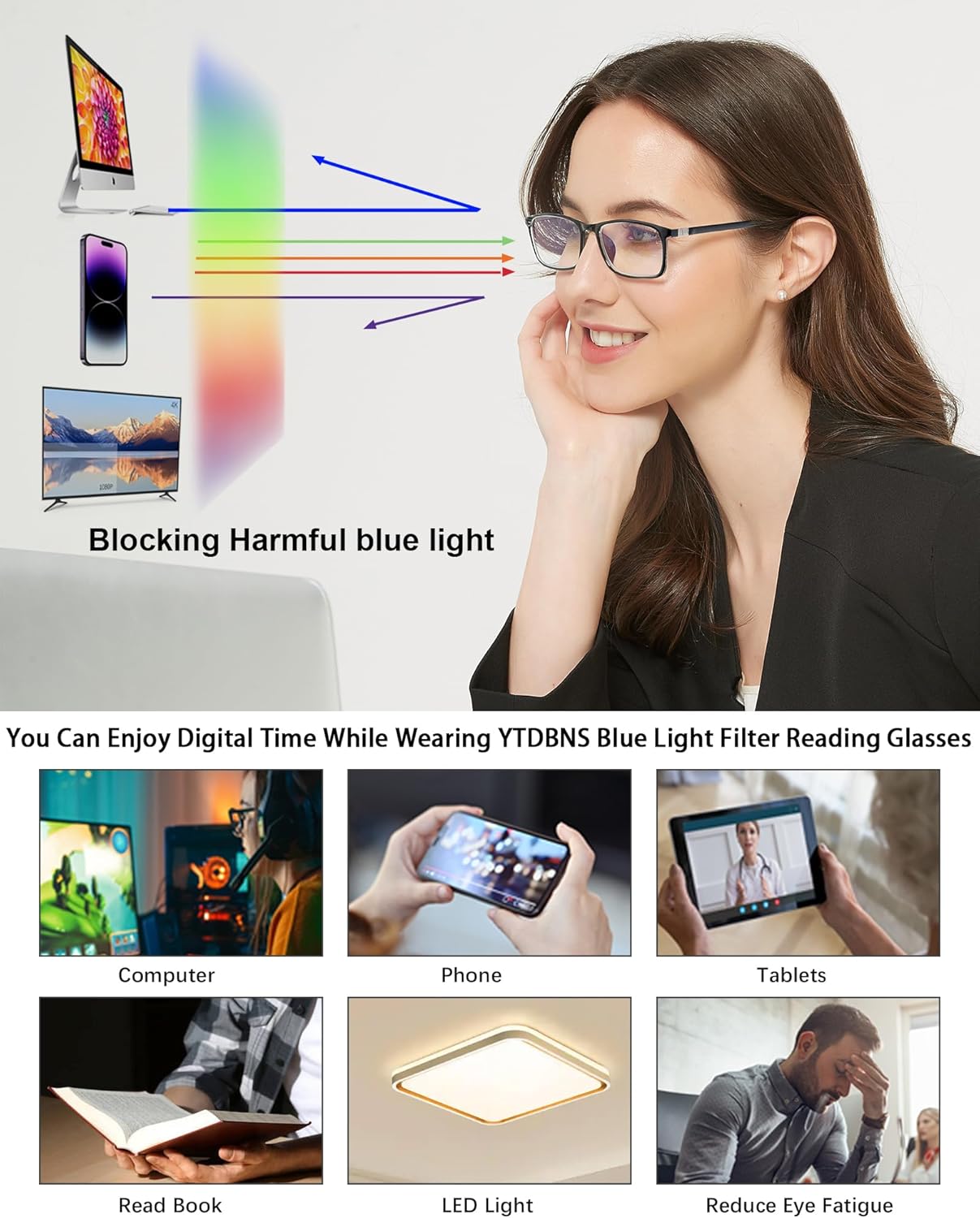 Stylish Professional Readers for Men and Women – Blue Light Blocking Computer Glasses with Spring Hinges for Eye Strain Relief
