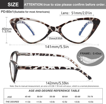 EYEURL 4-Pack Reading Glasses for Women, Fashion Cat Eye Blue Light Blocking Readers with Spring Hinges,1.50 Anti-Glare/UV Rays