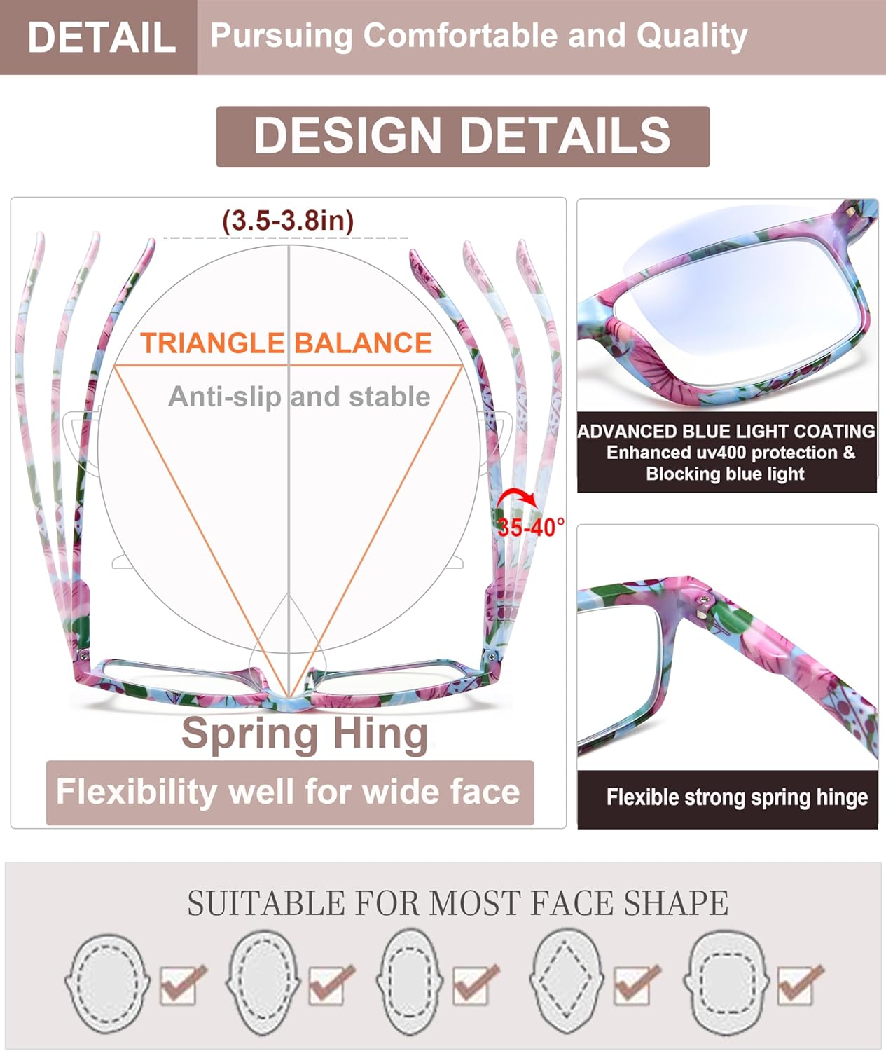 Blue Light Blocking Reading Glasses for Women – Trendy Cheaters with Stylish Frame Design, Comfortable Ladies Eyeglasses