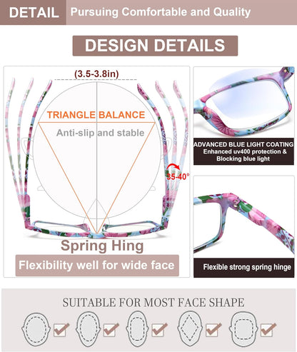 Blue Light Blocking Reading Glasses for Women – Trendy Cheaters with Stylish Frame Design, Comfortable Ladies Eyeglasses