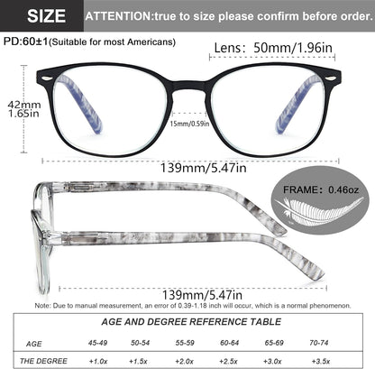 EYEURL Blue Light Blocking Reading Glasses Women, 4-Pack Spring Hinge Computer Readers,Anti UV Ray Square Nerd Eyeglasses +3.00