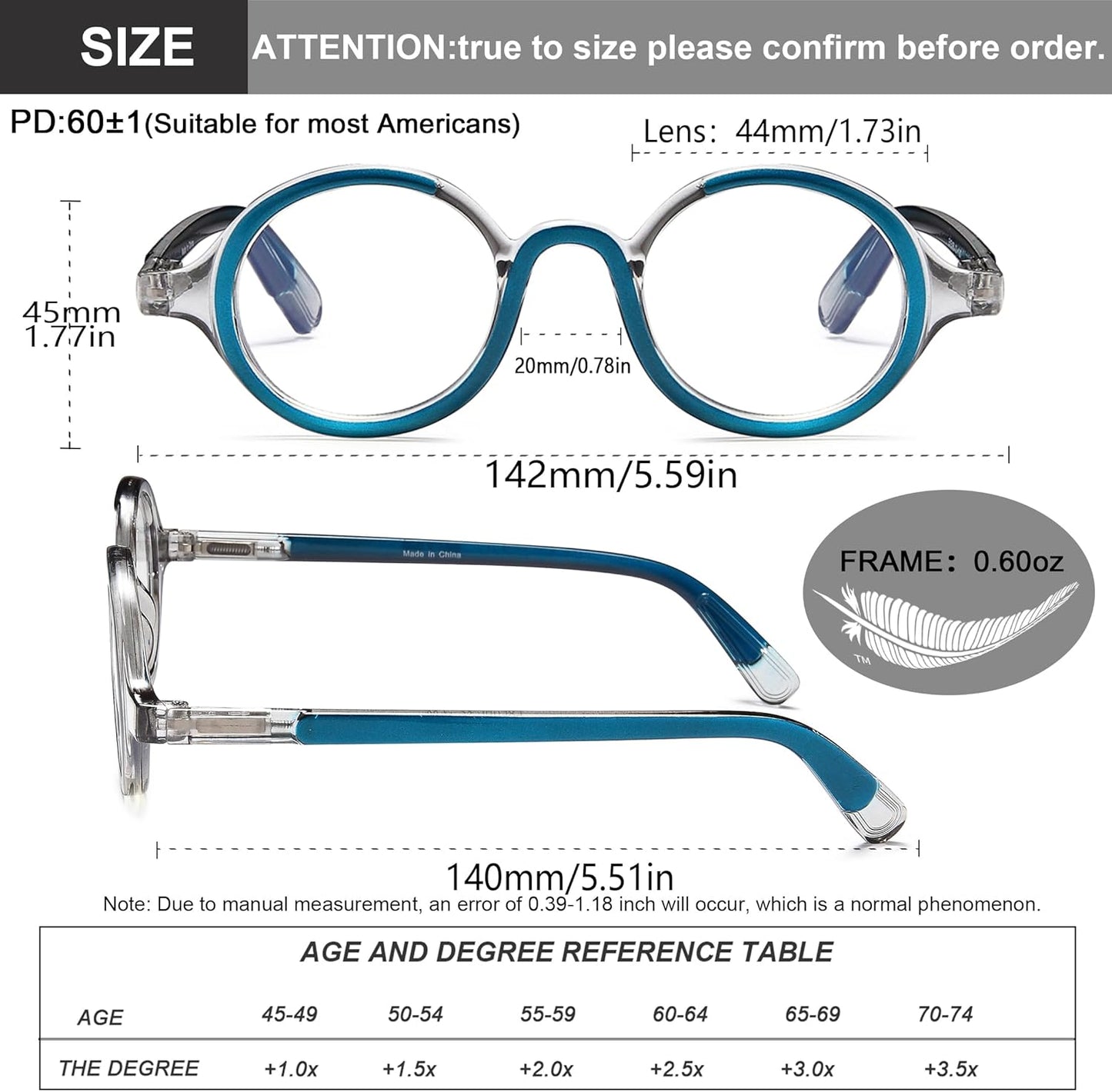 Unisex Retro Round Reading Glasses – Fashion Color Frame Blue Light Blocking Readers, Spring Hinges for Comfort and Eye Protection