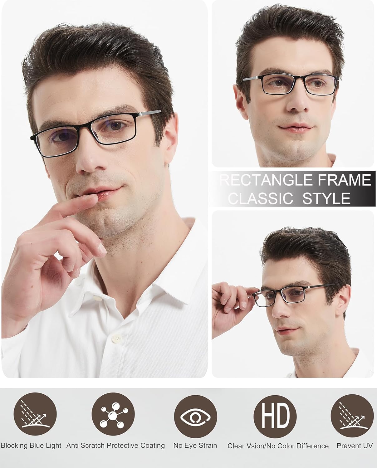 Stylish Professional Readers for Men and Women – Blue Light Blocking Computer Glasses with Spring Hinges for Eye Strain Relief